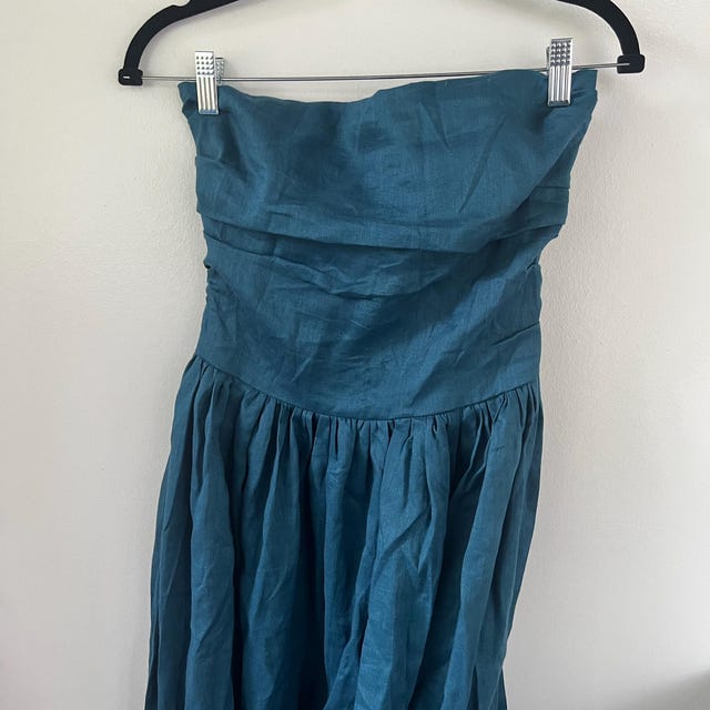 Sleeveless Bustier Linen Dress, Strapless Dress With Pocket, Elegant Women Dress, Bridesmaid Midi Dress, Long Summer Dress, Prom Party Dress