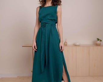 Linen Plus Size Dress, Babydoll Dress with Button Front, Everyday Summer Dress, Comfortable Fit