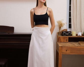 Khaki Linen Skirt, Maxi Skirt, Linen Wrap Skirt, Long Linen Skirt, Spring Skirt, High Waist Skirt, Long Linen Skirt