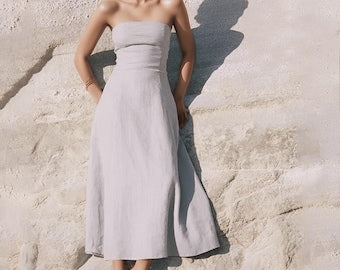 Sleeveless Linen Dress, Linen Sundress, Beach Dress for Women, Long Minimalist Summer Dress, Casual Strap Dress