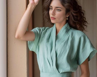 Elegant Champagne Satin Maxi Dress, Long Sleeve Wrap Gown, Formal Evening Dress, Bridesmaid Dress, Wedding Guest Dress