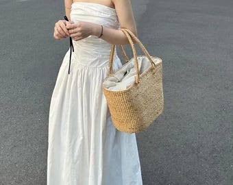 Midi Linen Wrap Dress, Puff Sleeve V Neck Dress, Elegant Summer Linen Dress, Comfortable and Feminine Casual Dress for Weddings & Events