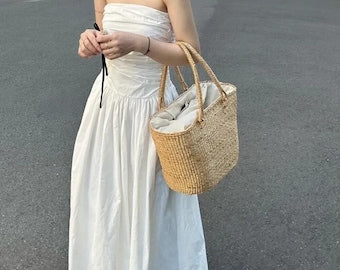 Linen Midi Skirt, Elastic Waist Skirt, Drawstring Linen Skirt, Minimal Summer Skirt, Casual Daily Wear