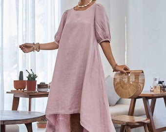 Sleeveless Linen Dress with Ties, Ruffled Skirt Linen Dress, Summer Linen Dress, Women’s Linen Clothing