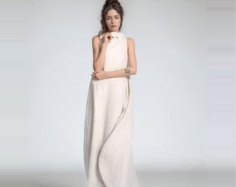 Women's Linen Dress, Loose Fitting Linen Maxi Dress, Minimalist Summer Dress, Origami Linen Dress