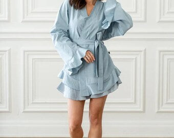 Wrap Kimono Silk Pajama Set, Satin Loungewear Set, Bridesmaid Getting Ready Outfit, Luxury Sleepwear, Wedding Morning Gift