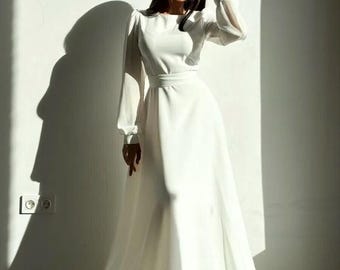 Elegant Cape Sleeve Maxi Dress, Modest Wedding Guest Dress, Flowing Evening Dress, Bridal Bridesmaid Long Dress