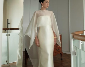 Elegant Long Sleeve Silk Evening Gown with Open Back, Satin Dress for Formal, Party & Wedding Events