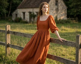 White Linen Midi Dress, Square Neck Tie Strap Summer Dress