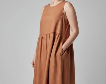 Linen Plus Size Dress, Babydoll Dress with Button Front, Everyday Summer Dress, Comfortable Fit