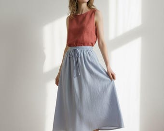 Vintage Linen Maxi Skirt Women, Handmade Long Flowy Skirt, Fall Spring Linen Skirt, Plus Size Custom Skirt