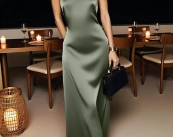 Espresso Brown Bias Cut Maxi Silk Gown with Halter Neck, Mulberry Silk Evening Dress