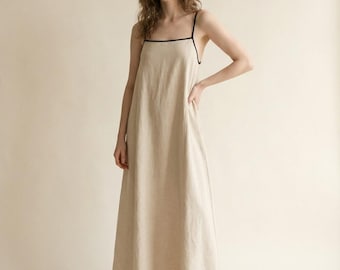 Sleeveless Linen Dress, Linen Sundress, Beach Dress for Women, Long Minimalist Summer Dress, Casual Strap Dress