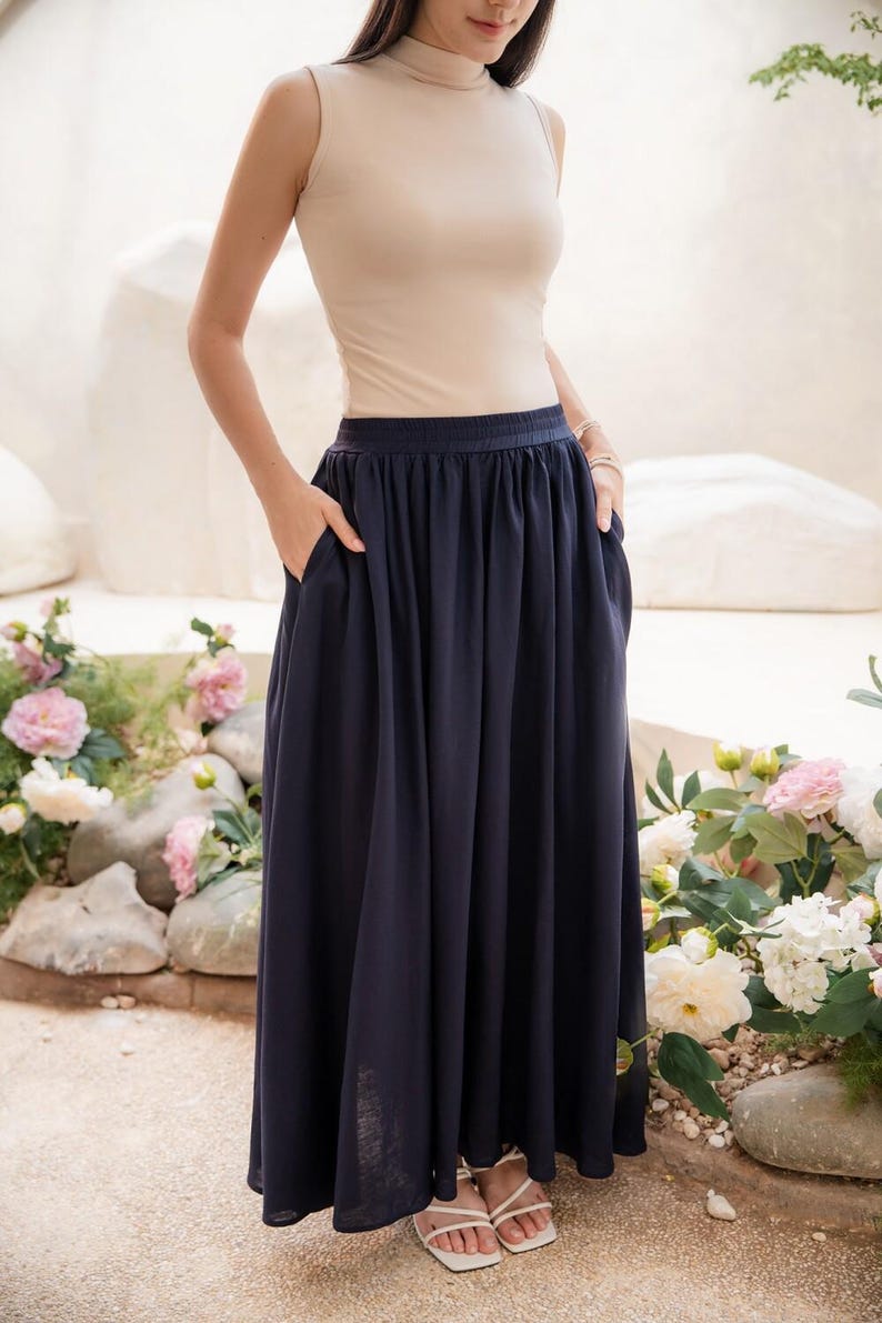 Vintage Linen Maxi Skirt Women, Handmade Long Flowy Skirt, Fall Spring Linen Skirt, Plus Size Custom Skirt
