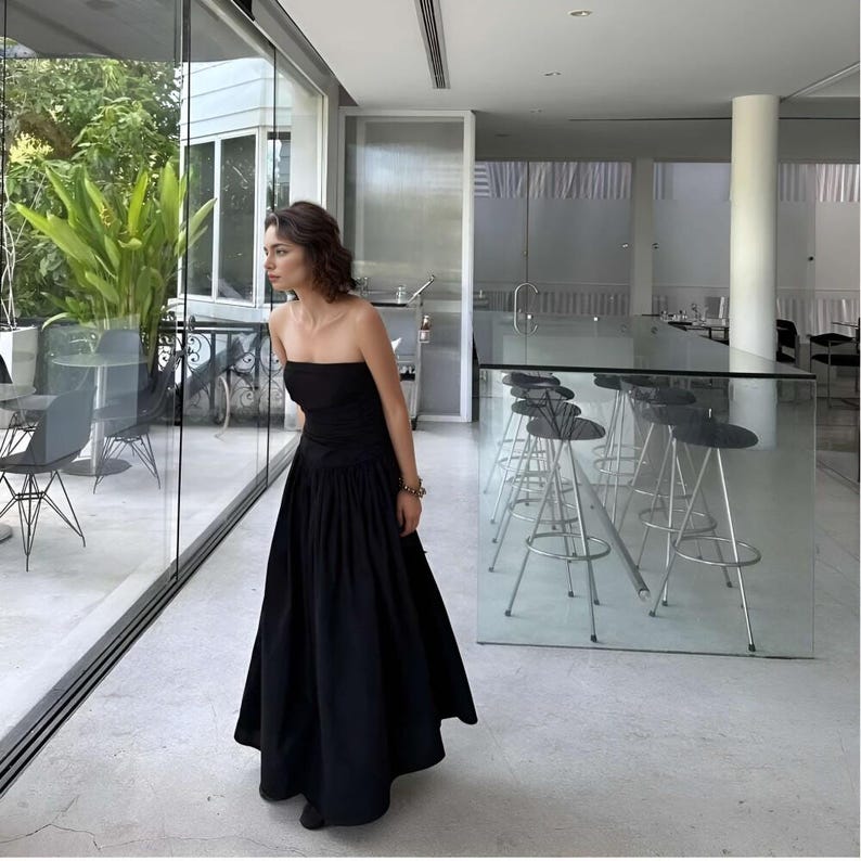Sleeveless Bustier Linen Dress, Strapless Dress With Pocket, Elegant Women Dress, Bridesmaid Midi Dress, Long Summer Dress, Prom Party Dress