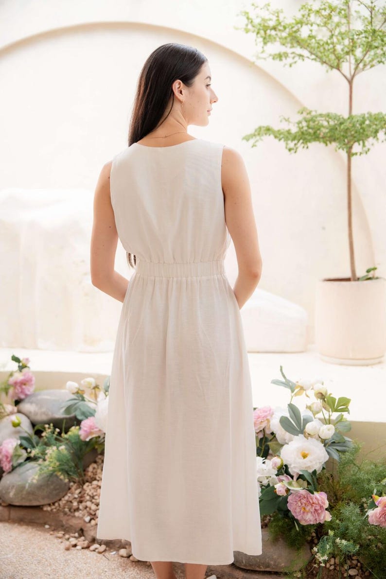Linen Maxi Wrap Dress, Sleeveless Summer Dress, White Linen Gown, Boho Resort Dress, Minimalist Linen Outfit