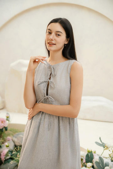 Sleeveless Linen Dress with Ties, Ruffled Skirt Linen Dress, Summer Linen Dress, Women’s Linen Clothing
