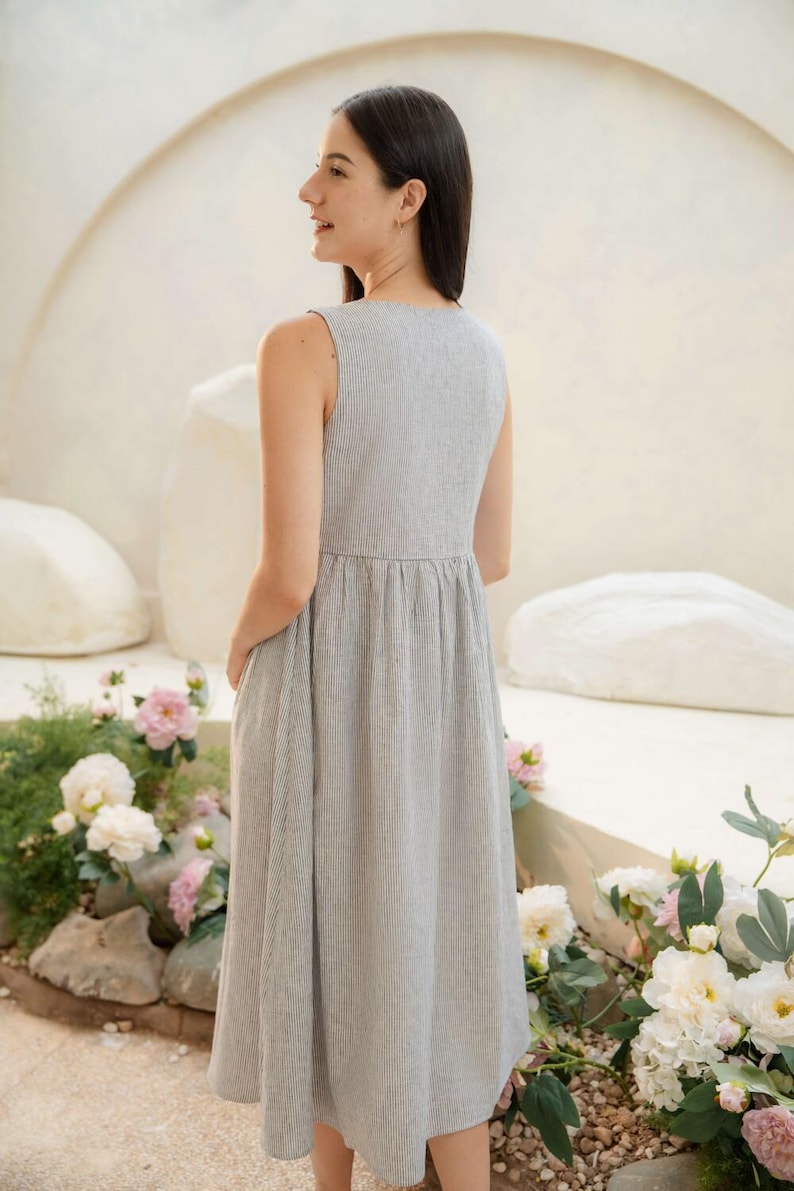 Sleeveless Linen Dress with Ties, Ruffled Skirt Linen Dress, Summer Linen Dress, Women’s Linen Clothing