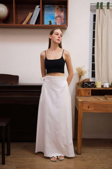 Wrap Linen Maxi Skirt with Pockets, Summer High Waist Skirt, Long Flowy Flax Skirt for Women