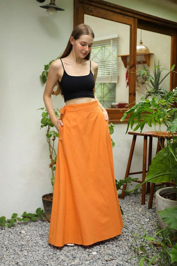 Wrap Linen Maxi Skirt with Pockets, Summer High Waist Skirt, Long Flowy Flax Skirt for Women