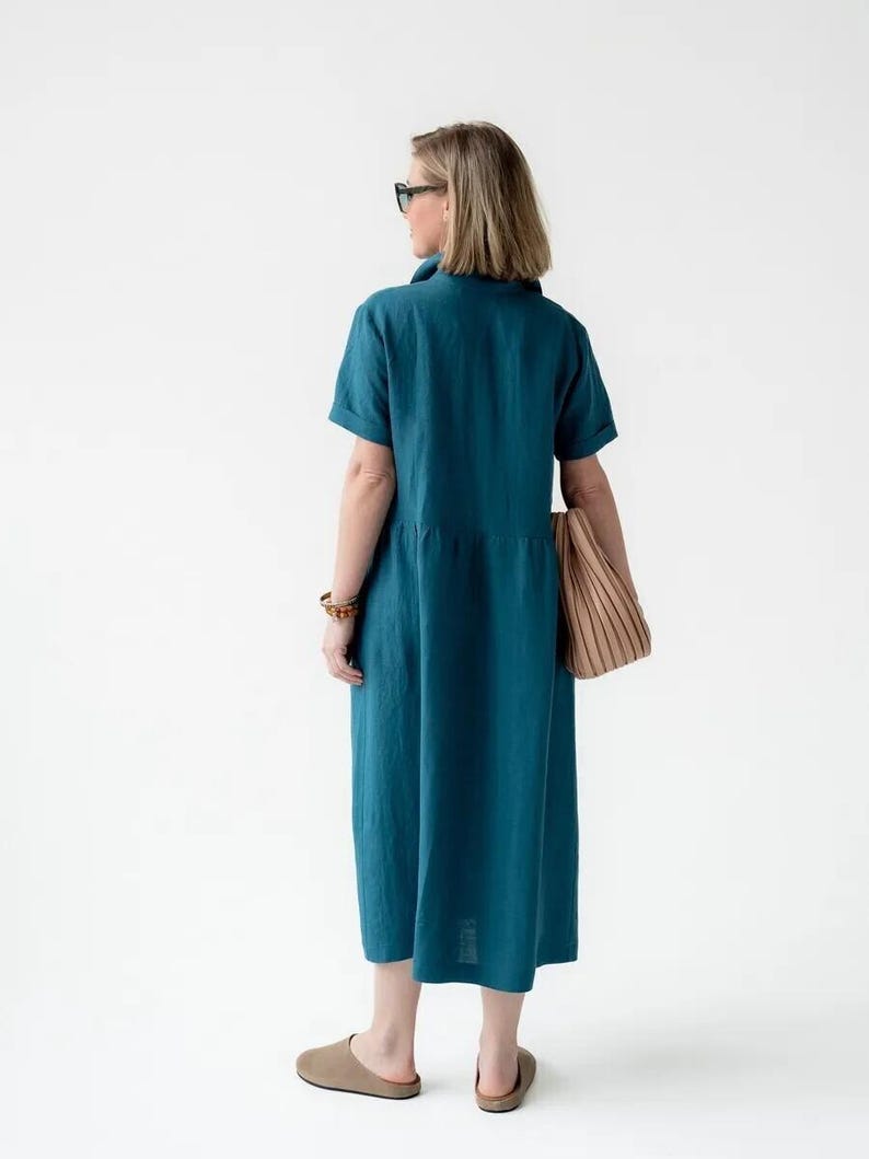 Linen Shirt Dress with Pockets, Casual Short Sleeve Dress, Summer Linen Dress for Women, Lightweight Breathable Linen Dress