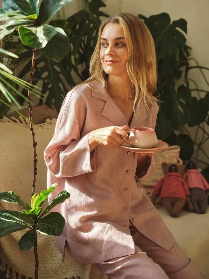 Linen Loungewear Set, Comfortable Linen Sleepwear, Casual Lounge Set, Soft Linen Pajama, Summer Loungewear