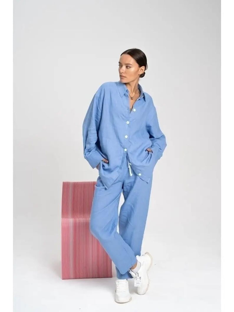 Linen Loungewear Set, Lightweight Linen Loungewear, Comfortable Casual Summer Outfit, Relaxed Fit, Beach Vacation Style