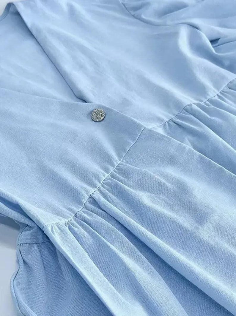 Linen Set with Puff Sleeve Peplum Top and Wide Leg Pants, Elegant Resort Wear, Linen Housewear Outfit