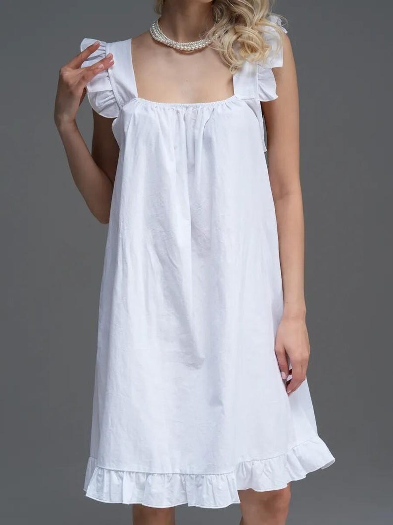 Linen Nightgown Loungewear, Vintage Ruffle Sleepwear, Cottagecore Linen Nightdress, Romantic Victorian Sleep Dress