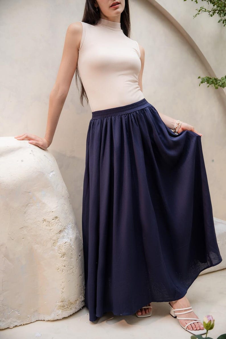 Vintage Linen Maxi Skirt Women, Handmade Long Flowy Skirt, Fall Spring Linen Skirt, Plus Size Custom Skirt