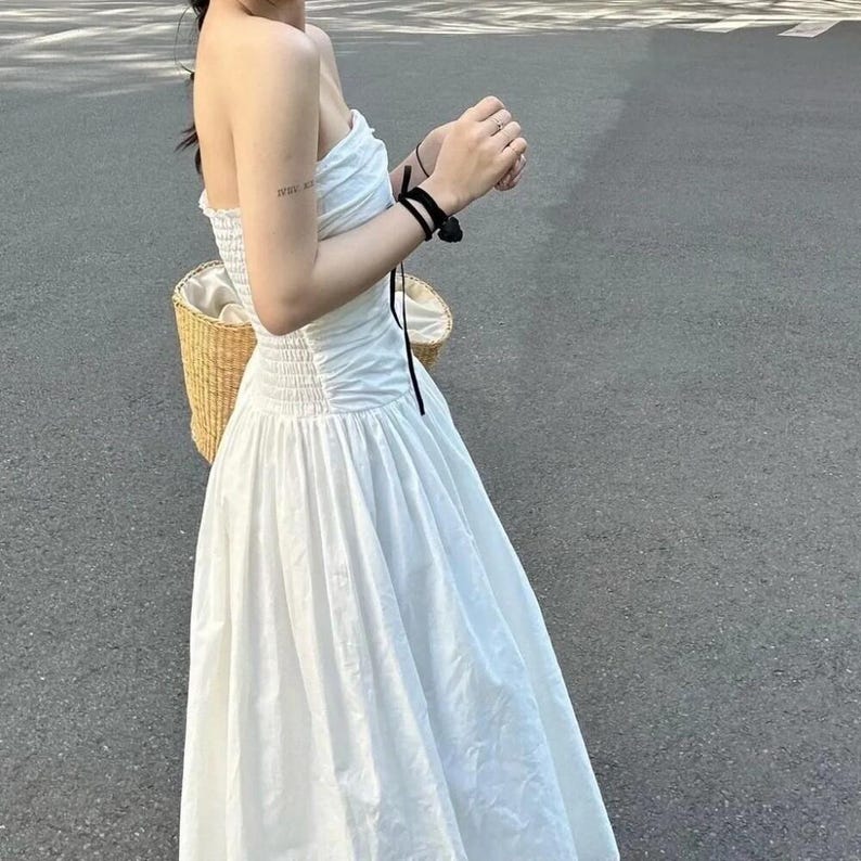 Sleeveless Bustier Linen Dress, Strapless Dress With Pocket, Elegant Women Dress, Bridesmaid Midi Dress, Long Summer Dress, Prom Party Dress