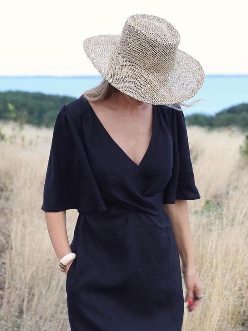 Maxi Wrap Linen Dress, V Neck Linen Dress, Soft Minimalist Summer Dress, Elegant Wedding Guest Outfit, Linen Dress