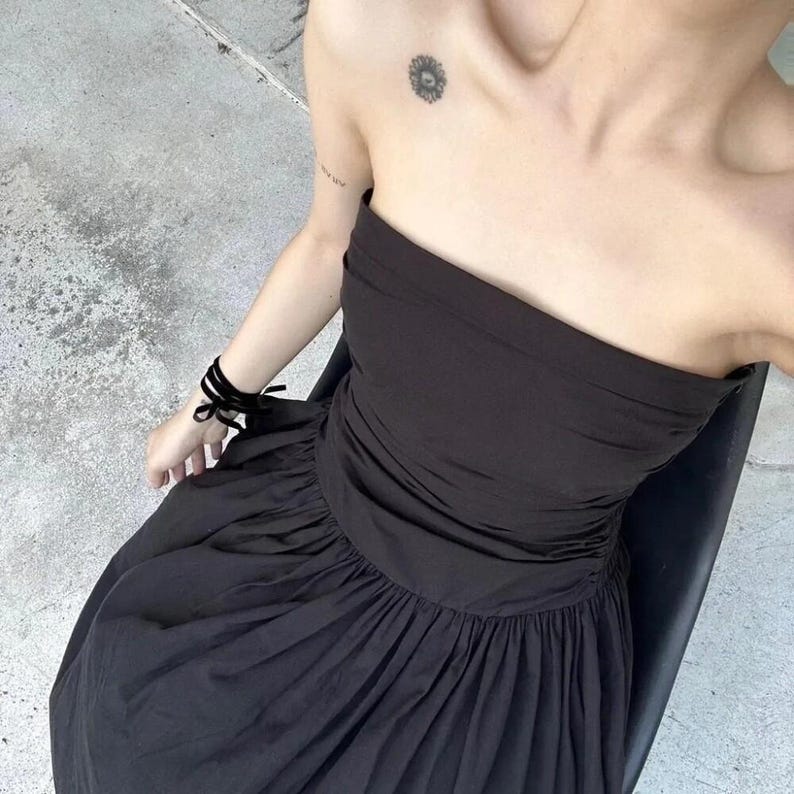 Sleeveless Bustier Linen Dress, Strapless Dress With Pocket, Elegant Women Dress, Bridesmaid Midi Dress, Long Summer Dress, Prom Party Dress