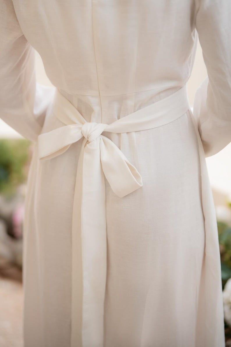 Linen Modest Dress, Swing Linen Maxi Dress, Long Sleeve Dress with Waist Belt, Retro Vintage Dress, Dress with Pockets