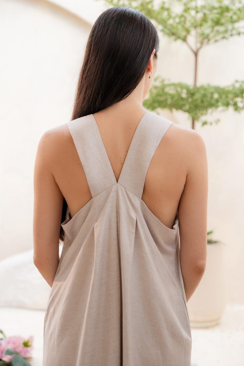 Women's Linen Dress, Loose Fitting Linen Maxi Dress, Minimalist Summer Dress, Origami Linen Dress