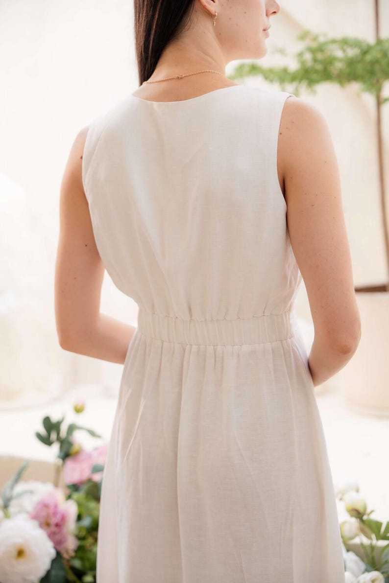Linen Maxi Wrap Dress, Sleeveless Summer Dress, White Linen Gown, Boho Resort Dress, Minimalist Linen Outfit