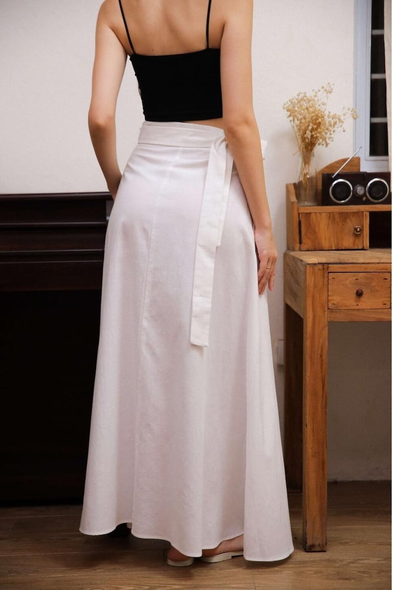 Wrap Linen Maxi Skirt with Pockets, Summer High Waist Skirt, Long Flowy Flax Skirt for Women