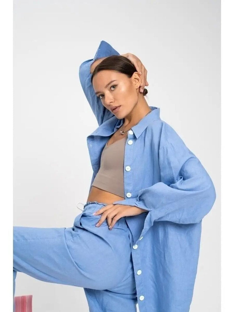 Linen Loungewear Set, Lightweight Linen Loungewear, Comfortable Casual Summer Outfit, Relaxed Fit, Beach Vacation Style