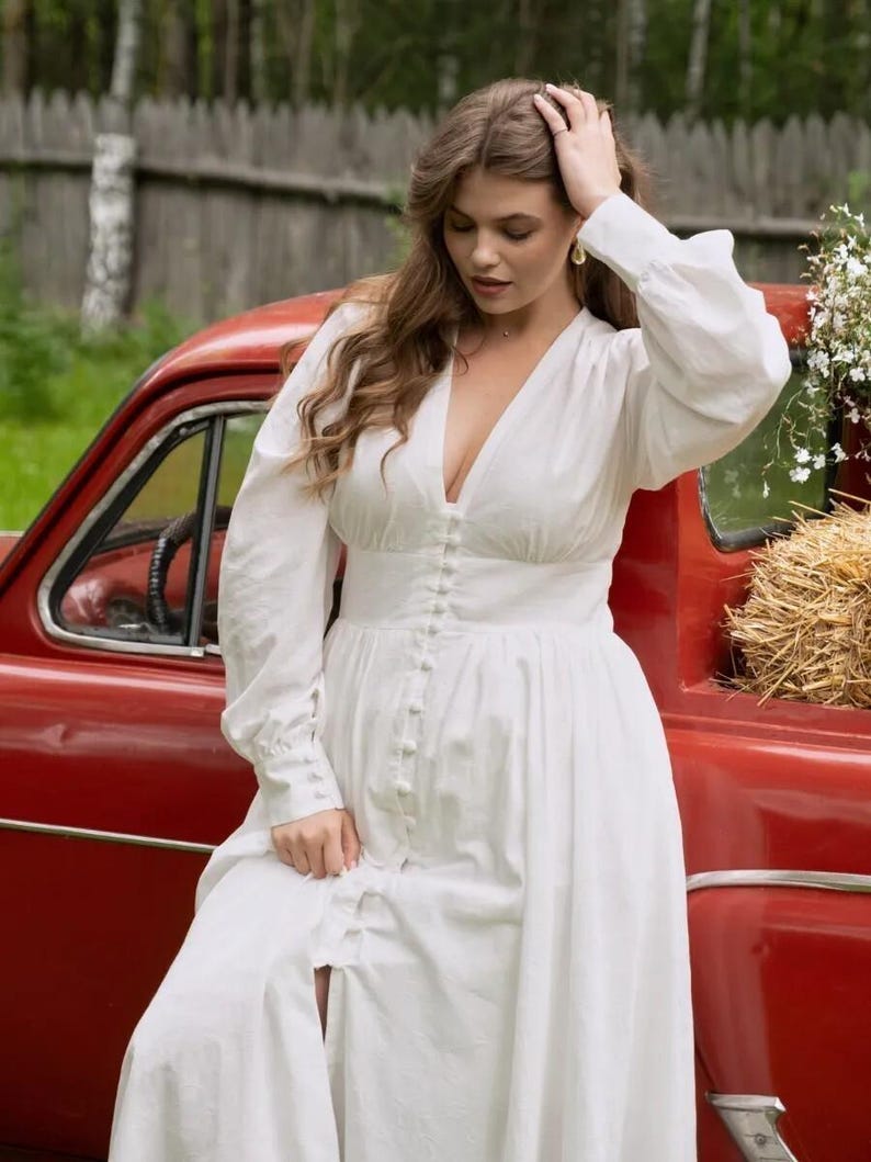 Elegant Long Sleeve Button Front Maxi Dress, Vintage Cottagecore Brida – DreamMirth