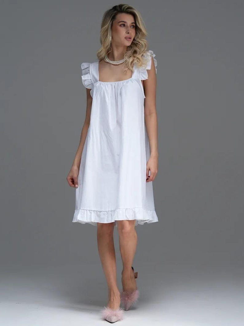 Linen Nightgown Loungewear, Vintage Ruffle Sleepwear, Cottagecore Linen Nightdress, Romantic Victorian Sleep Dress