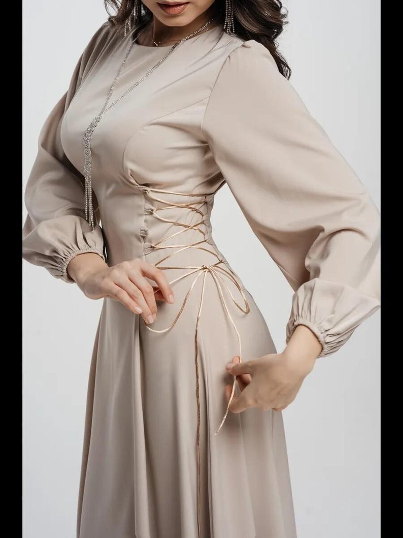 Elegant Long Sleeve Satin Gown, Modest A Line Formal Dress, Bridesmaid Dress, Wedding Guest Maxi Dress