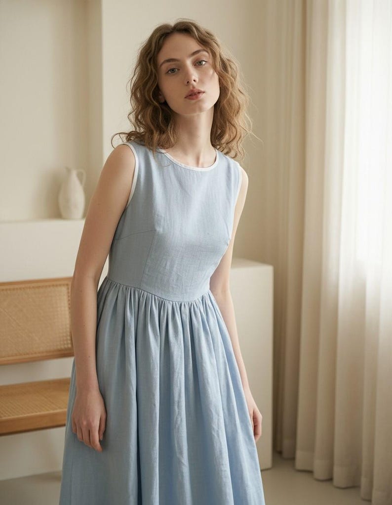 Linen Maxi Dress With Pockets, Sleeveless Summer Long Dress