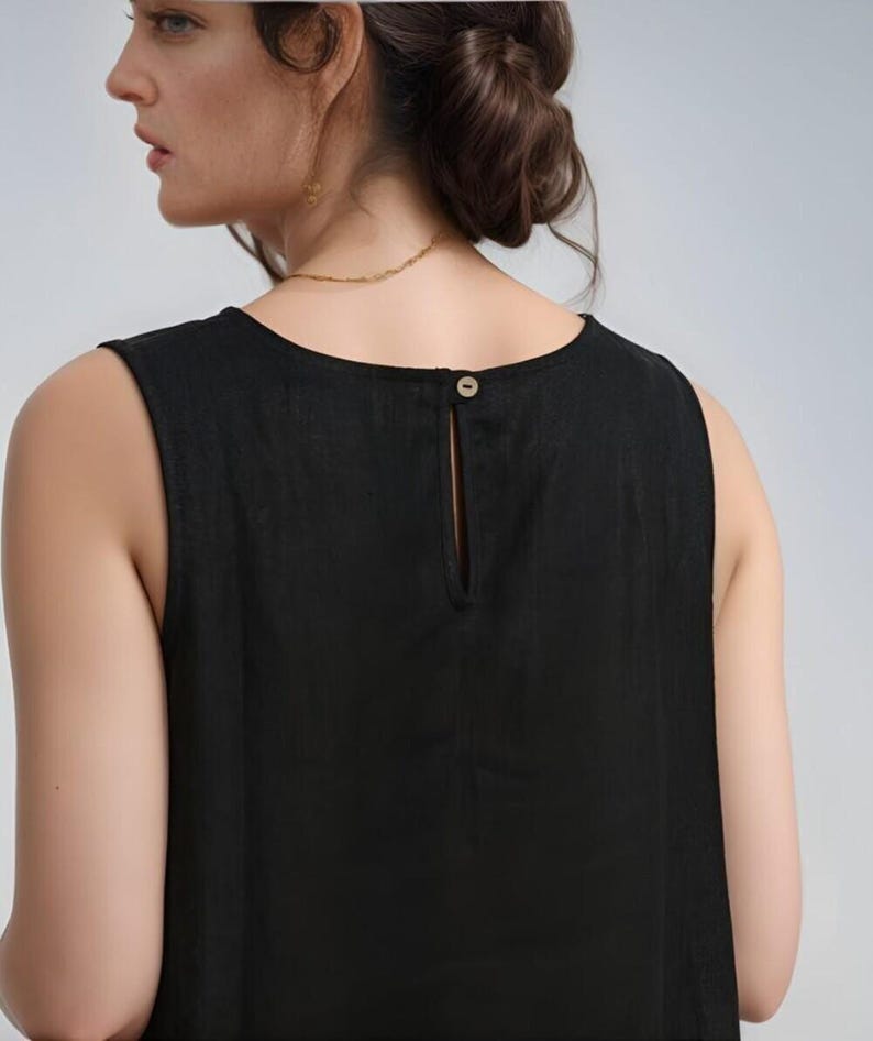Sleeveless Linen Midi Dress, Plus Size Outfit With High Low Hem, Relaxed Ethical Minimalist Clothing For Everyday Or Events
