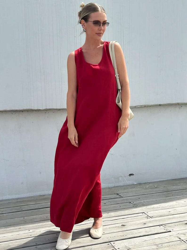Relaxed Fit Linen Dress, Sleeveless Cottagecore Linen Maxi Dress, Minimal Summer Linen Dress for Everyday Comfort