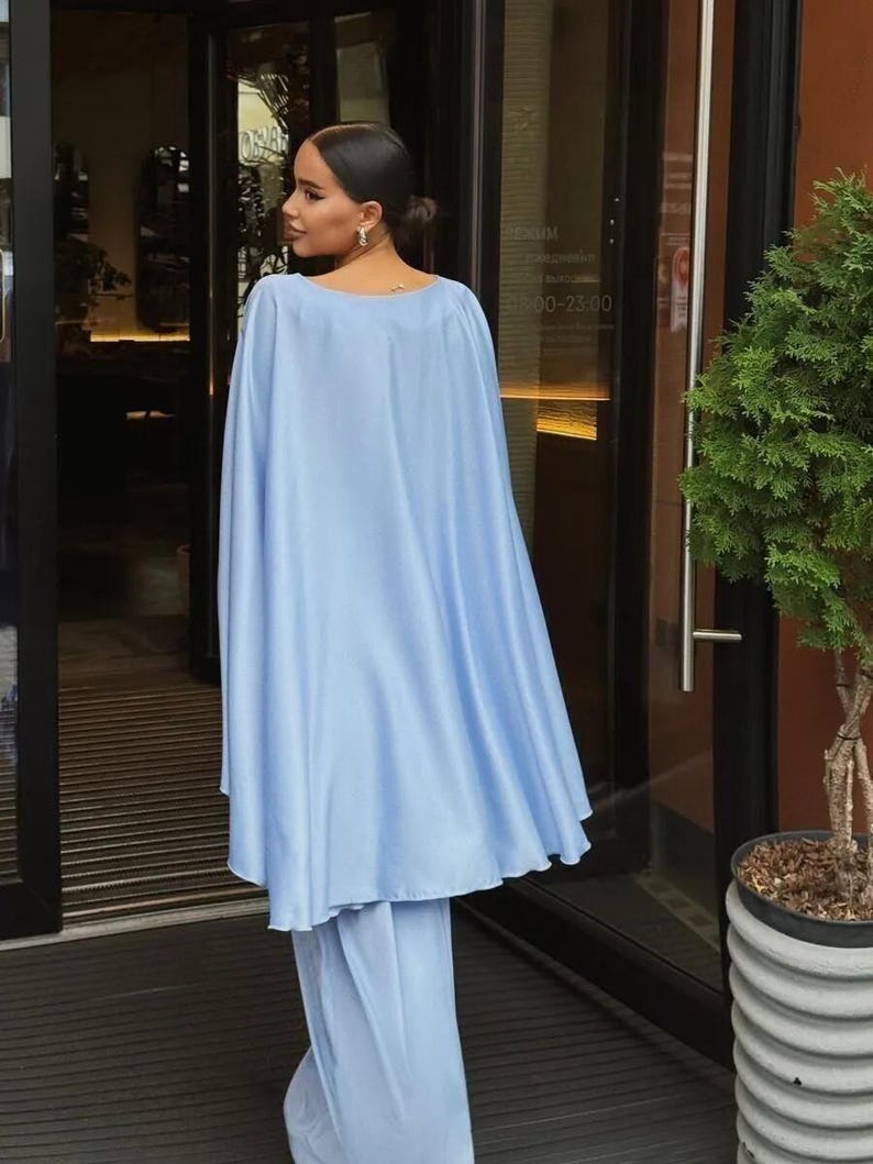 Elegant Cape Sleeve Maxi Dress, Modest Wedding Guest Dress, Flowing Evening Dress, Bridal Bridesmaid Long Dress