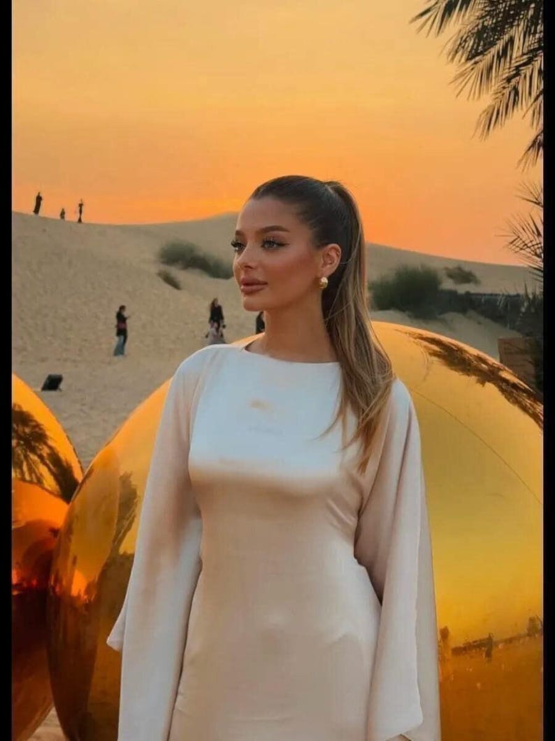 Elegant Silk Cape Sleeve Gown, Maxi Evening Dress, Formal Satin Dress for Weddings and Events