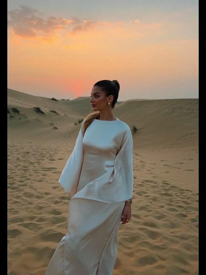 Elegant Silk Cape Sleeve Gown, Maxi Evening Dress, Formal Satin Dress for Weddings and Events